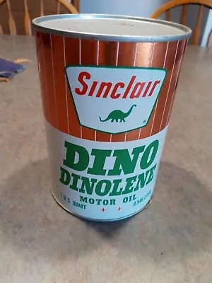 Sinclair Dinolene Motor Oil  Vtg Metal Can Advertising Gas Station Quart Full • $34.99