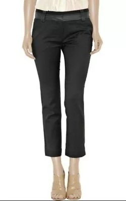 £22.29 • Buy Elizabeth And James Clyde Pants Size 2 Leather Trim Stretch Wool Black B79