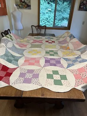 Vintage 1933 Friendship Quilt Feed Sack Handmade/Quilted Embroidered Name 79x80 • $175