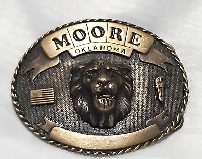 VTG Rare Moore High School Oklahoma Lions Mascot Brass Belt Buckle Company  • $325