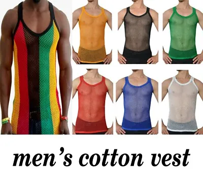 £18.99 • Buy String Summer Mesh Vest Top 100% Cotton Fishnet Fitted Breathable Tank Gym Net
