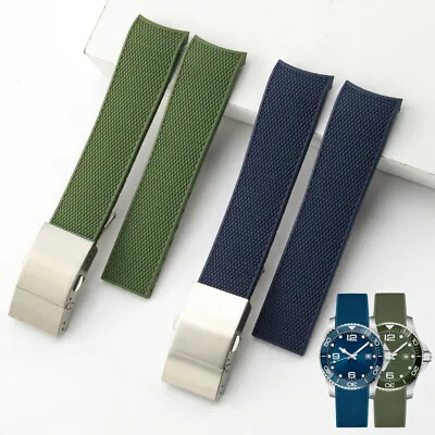 Curved End Silicone Rubber Watch Band Strap 21mm Waterproof Fit Longines Comcast • £32.88