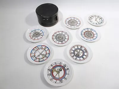 Midcentury BUCCIARELLI Italy Piero Fornasetti Era Clock Faces Set 8 Coasters Box • $349.99