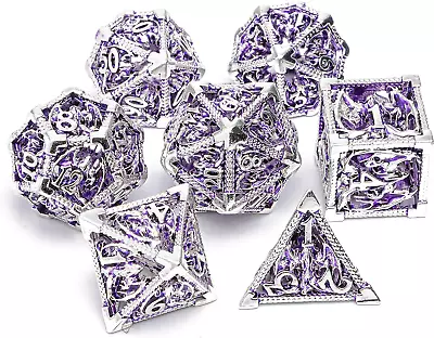 DND Metal Dice Set Polyhedral Dice Set Dungeons And Dragons Dice Hollow Dice 7Pc • $32.11