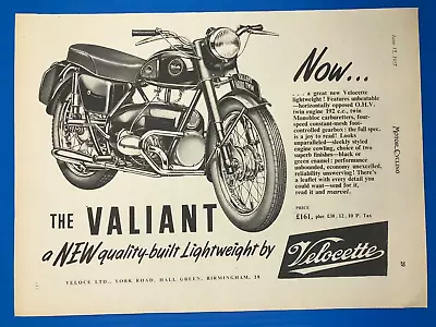 Velocette Valiant 192cc Motorcycle 1957 Print Advert • $7.87