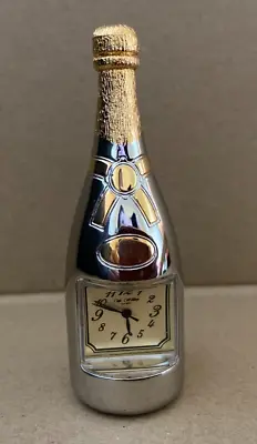 BNWT New Miniature Clock CHAMPAGNE BOTTLE Silver & Gold WIDDOP • £26.95