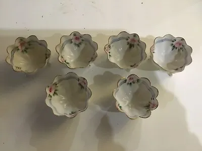 Antique Hand Painted Nippon Floral Footed 6 Piece Berry Nut Bowl Set Salt Dish • $44.99