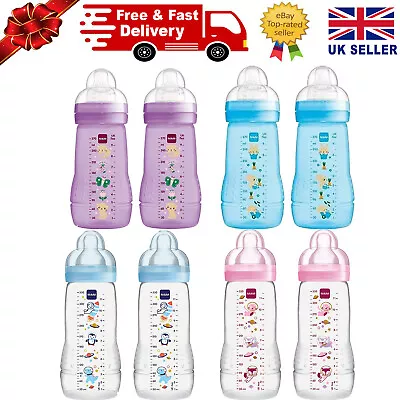 MAM Easy Active Bottle Baby Milk Feeding Bottle Soft Skin Silicone Silk Teat 2PK • £14.99