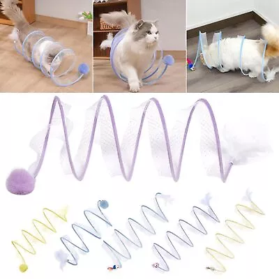Folded Cat Tunnel Interactive Toy Spiral Tunnel Balls Mouse Feather Kitten Toys • $16.99