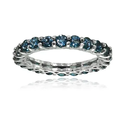 $44.99 • Buy Sterling Silver London Blue Topaz 3mm Round-cut Eternity Band Ring, Size 6