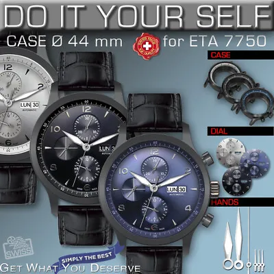 Do It Yourself Kit: 7750 Eta-valjoux Chronomatic 44 Mm Kit:  Black Pvd Case  • $238