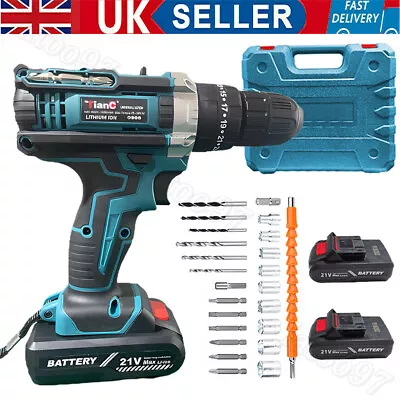 21V Cordless Combi Hammer Impact Drill Driver Electric Screwdriver W/ 2 Battery • £25.99