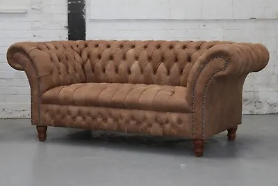 Chesterfield 2 Seater Sofa In Aniline Leather From Crest (Brunel Walnut) • £1250
