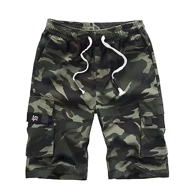 Neu Mens Casual Length Shorts Elasticated Waist Cotton Cargo Combat Pants M-8XL • £21.59