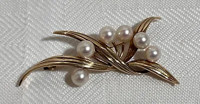Vintage Gorgeous  Mikimoto Brooch ~6 Cultured  Pearls~ Signed M ~ 14K • $495