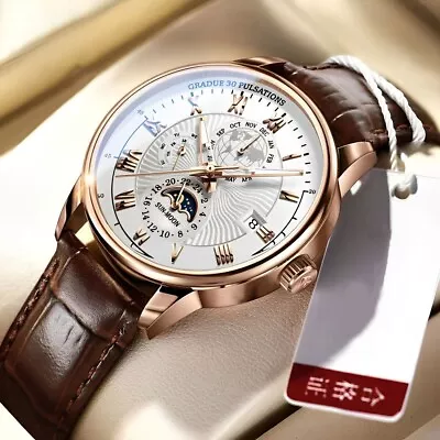 Men Watch Leather Waterproof Luminous Mens Quartz Wristwatch Casual Watches • $7.49