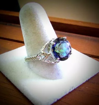 3.52 Cwt. Blue Mystic Topaz & Diamond Size 7 1/2 Ring In 925 Sterling Silver • $29.95