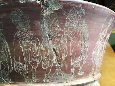 MAYA SCENES CARVED INTO SURFACE Of A  Poorly Restored  But ?? PreColumbian Bowl • $420