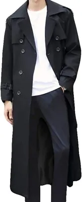 Pantete Man's Double Breasted Trench Coat Oversized Casual Windbreaker Black S • $39.99