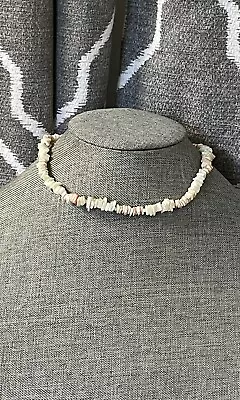 Vintage White And Pink Puka Shell Necklace Choker 15.5” Hawaiian Surfer Boho • $12