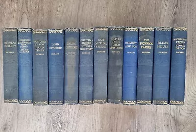 Charles Dickens Set Of 12 Blue & Gild Hardcover Books 1930's Circa Antique  • £40