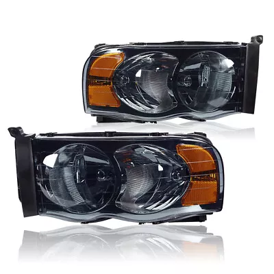 Fit For 02-05 Dodge Ram 1500 2500 3500 Left+Right Smoke Lens Chrome Headlights • $59.90