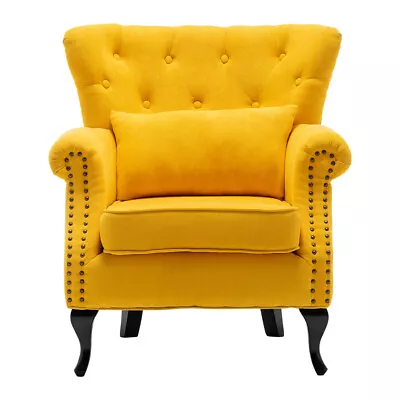 Chesterfield Chenille Fabric Wing Back Armchair Fireside Sofa Queen Anne Chair • £189.95