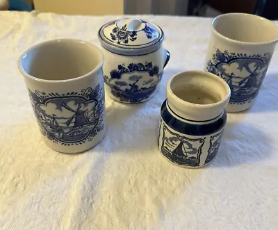 Delft Blue & White Lot Of 4: Tumblers Small Jar And Ginger Jar With Lid • $10.75