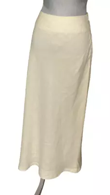 J. Jill Ivory 100% Linen A Line Side Zip Back Slit Hem Classic Long Skirt Sz 10 • $19.96