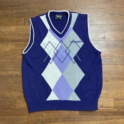 South Pole Mens XL Argyle Sweater Vest Embroidered Logo Purple Gray • $19.99