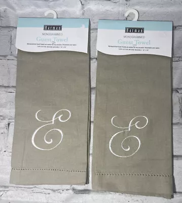 2 Letter E Monogrammed Guest 100% Cotton Hand Towels Taupe 18” X 28” - 1 DAMAGED • $9