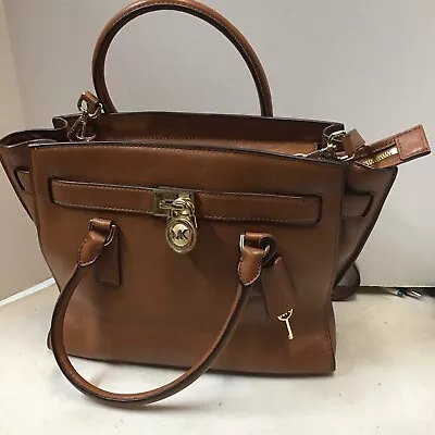 Michael Kors All Leather Hamilton Handbag- Tan With Gold Hardware • $50