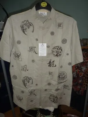 Miniye Bnwt Chinese Embroidered Linen Blend Short Sleeve Traditional Style Shirt • £15