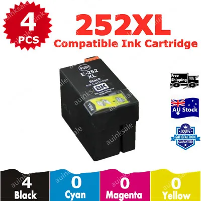 4x Non-OEM 252XL BLACK Ink Cartridges For Epson Workforce WF 3620 7620 7610 3640 • $15.50