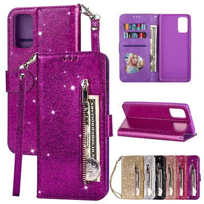 For Samsung S20FE S22 Ultra S10 S9 S8 S7 S6 Zipper Glitter Leather Wallet Cover • $16.99