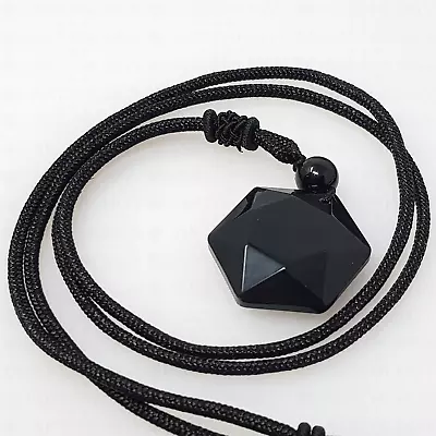 £4.75 • Buy Obsidian Necklace Hexagram Pendant Black Gemstone Protection Crystal Cord Lucky