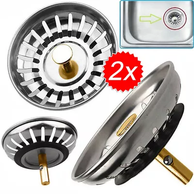 $5.95 • Buy 2x Stainless Steel Kitchen Sink Strainer Waste Plug Filter Drain Stopper Stock