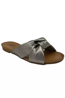Miz Mooz Leather Knot Detail Slide Sandals Aliza Pewter • $49.99