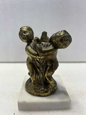 Vintage Cast Metal Table Light Part Children Statue On Marble Base Italy • $48