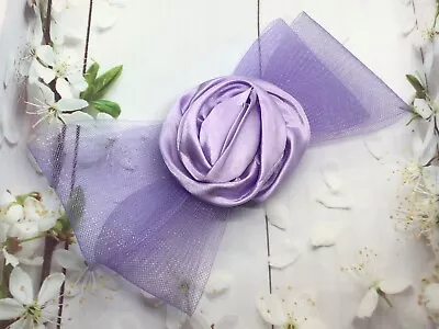 XL Oversized Net Bow Satin Rosette Hair Comb 80s Retro Lavender 20cm Fancy Dress • £4