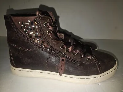 Ugg Australia Blaney Crystal Brown Leather  Ankle Lace Up Zipper  Sz 7 • $47.99