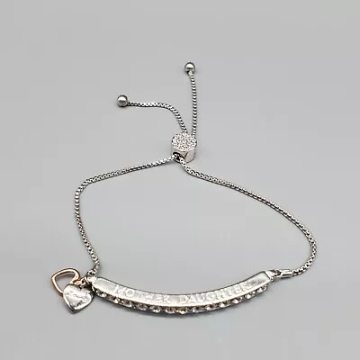 Mother Daughter Slide Bracelet Silver Tone Rhinestone Accent Heart Charm Dangle • $19.99