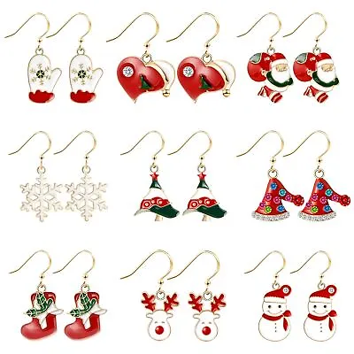 9 Pairs/set Women's Christmas Socks Elk Santa Claus Snowflake Tree Earrings Gift • $11.99