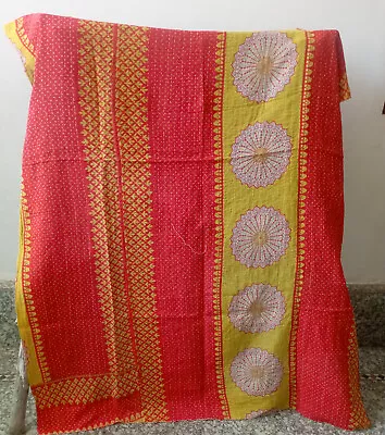 Indian Handmade Kantha Quilt Throw Blanket Bedspread Vintage Twin Size Cotton • £20.96