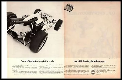 1966 Volkswagen Formula One Racing Car Chasing Type 1 VW Beetle 2-Page Print Ad • $9.95