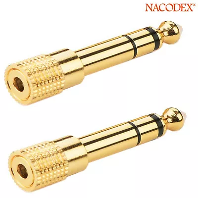 2x 6.35mm 1/4inch Male To 3.5mm 1/8inch Female Stereo Audio Adapter Gold Plated • $8.09