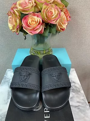 NWT Authentic Versace Black Women’s Medusa Slides Sandals - EU Size 40 = US 9.5 • $188