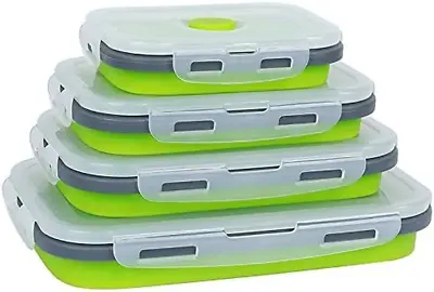 4 Pack Collapsible Silicone Food Storage Containers Lunch Box Picnic Camping • £22.99