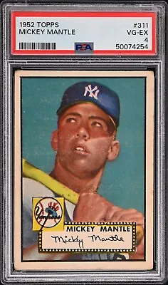 **1952 TOPPS MICKEY MANTLE #311 Rookie Card – PSA VG-EX 4 Beautifully Centered** • $120000