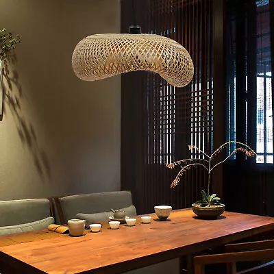 Vintage Chandelier Bamboo Wicker Rattan Lampshade Pendant Light Ceiling Lamp E27 • $56.05